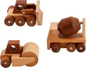 Wooden Construction Vehicle Toy Set of 3, Toddler Montessori Toys Cement Truck Bulldozer Steam Roller Toy Car with Rolling Wheels, Kid Construction Toys Educational Gift for Boys & Girls