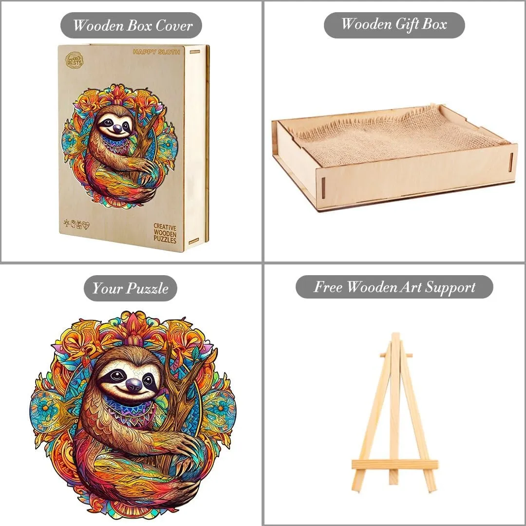 Wooden Jigsaw Puzzle, Sloth Puzzles for Adults, 200pcs 11.8x11.7in Eco-Friendly Unique Animal Shape Sloth Puzzle, Toy Gift for Adults and Kids