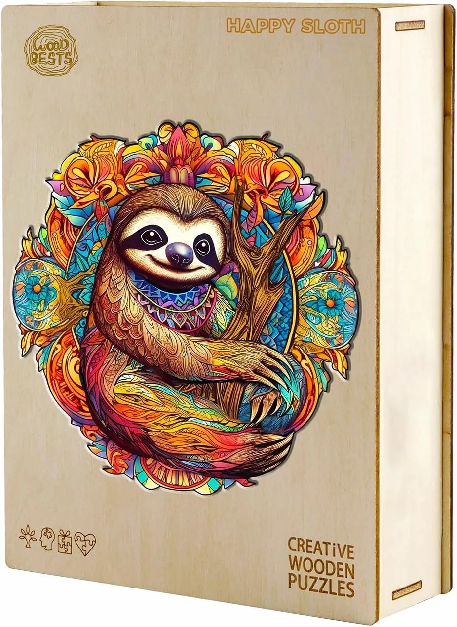 Wooden Jigsaw Puzzle, Sloth Puzzles for Adults, 200pcs 11.8x11.7in Eco-Friendly Unique Animal Shape Sloth Puzzle, Toy Gift for Adults and Kids