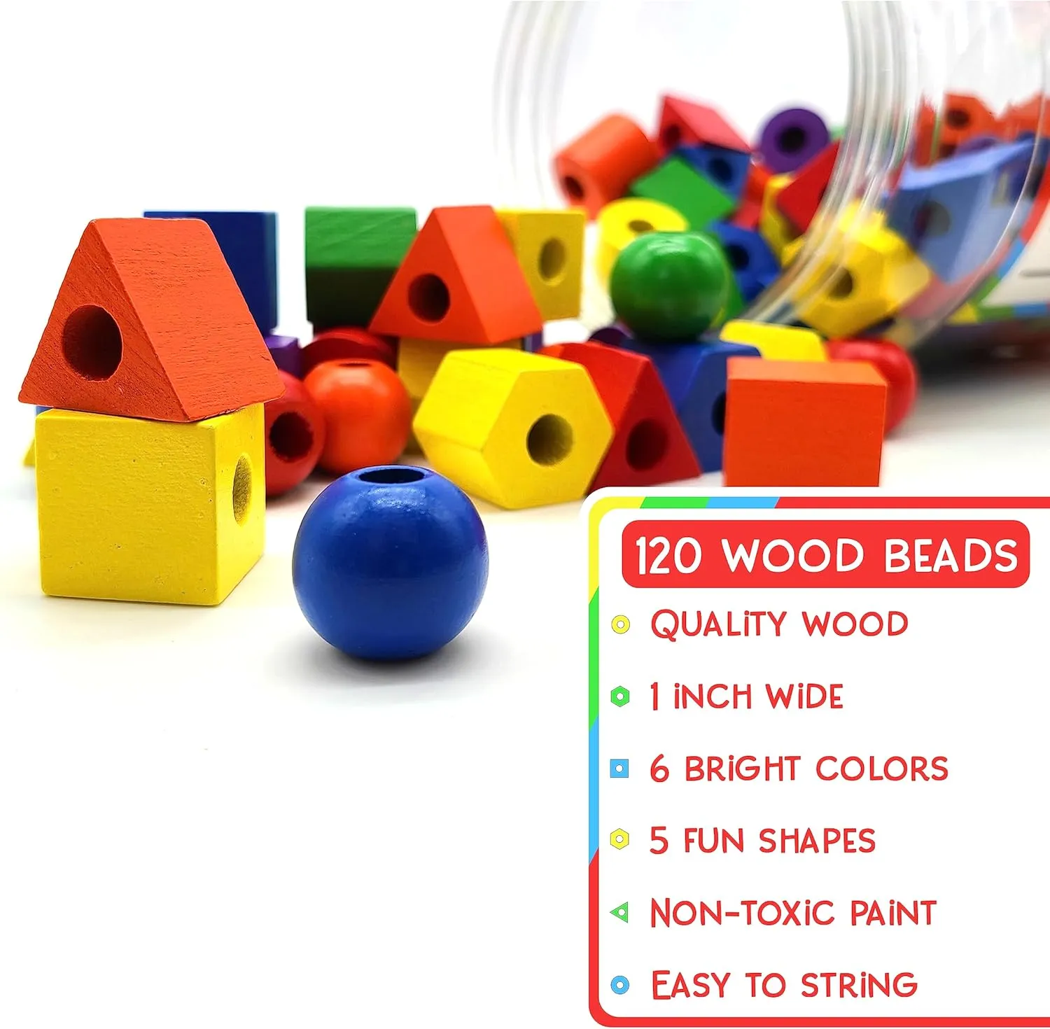 Wooden Lacing Beads & Strings 125 Pieces, Fine Motor Skills Toys for 3 Year Old, Fine Motor Toys, Lacing Beads for Toddlers, Occupational Therapy Toy for Toddler