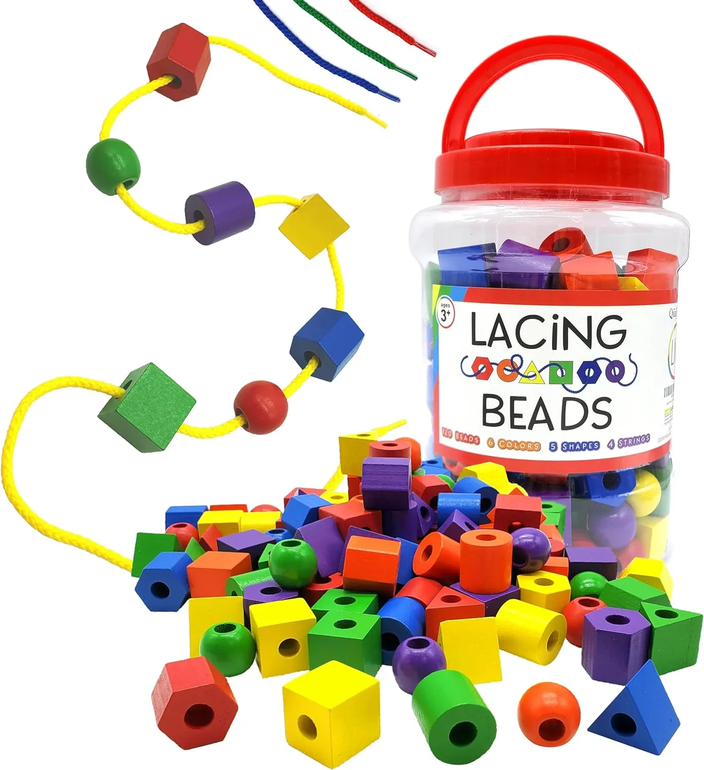 Wooden Lacing Beads & Strings 125 Pieces, Fine Motor Skills Toys for 3 Year Old, Fine Motor Toys, Lacing Beads for Toddlers, Occupational Therapy Toy for Toddler