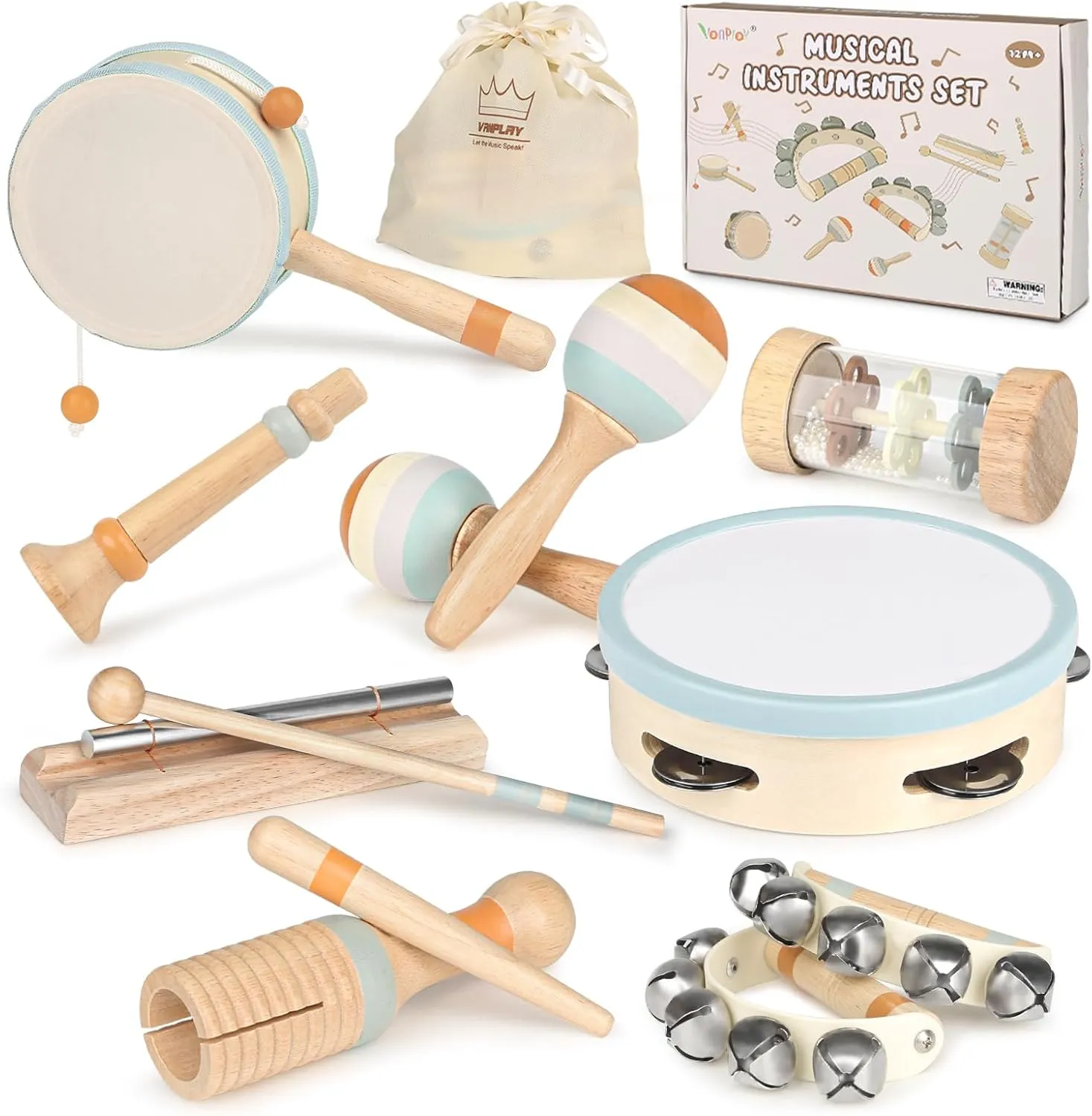 Wooden Musical Toys for Toddlers 1-3 - One 1st Birthday Easter Gifts for Boy & Girl 1-2, Montessori Toys for 2 3 Year Old, Musical Instruments with Drum for Baby Preschool Educational 18  Months