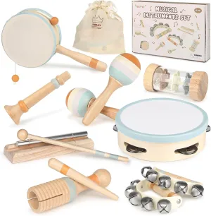 Wooden Musical Toys for Toddlers 1-3 - One 1st Birthday Easter Gifts for Boy & Girl 1-2, Montessori Toys for 2 3 Year Old, Musical Instruments with Drum for Baby Preschool Educational 18  Months