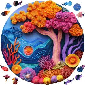 Wooden Puzzles for Adults, 3D Vision Effects Coral Wooden Jigsaw Puzzles 200pcs, 11.1x11.2in, Medium, Unique Shape Adult Puzzles, Wood Puzzles Creative Gift for Adults and Kids Family Game