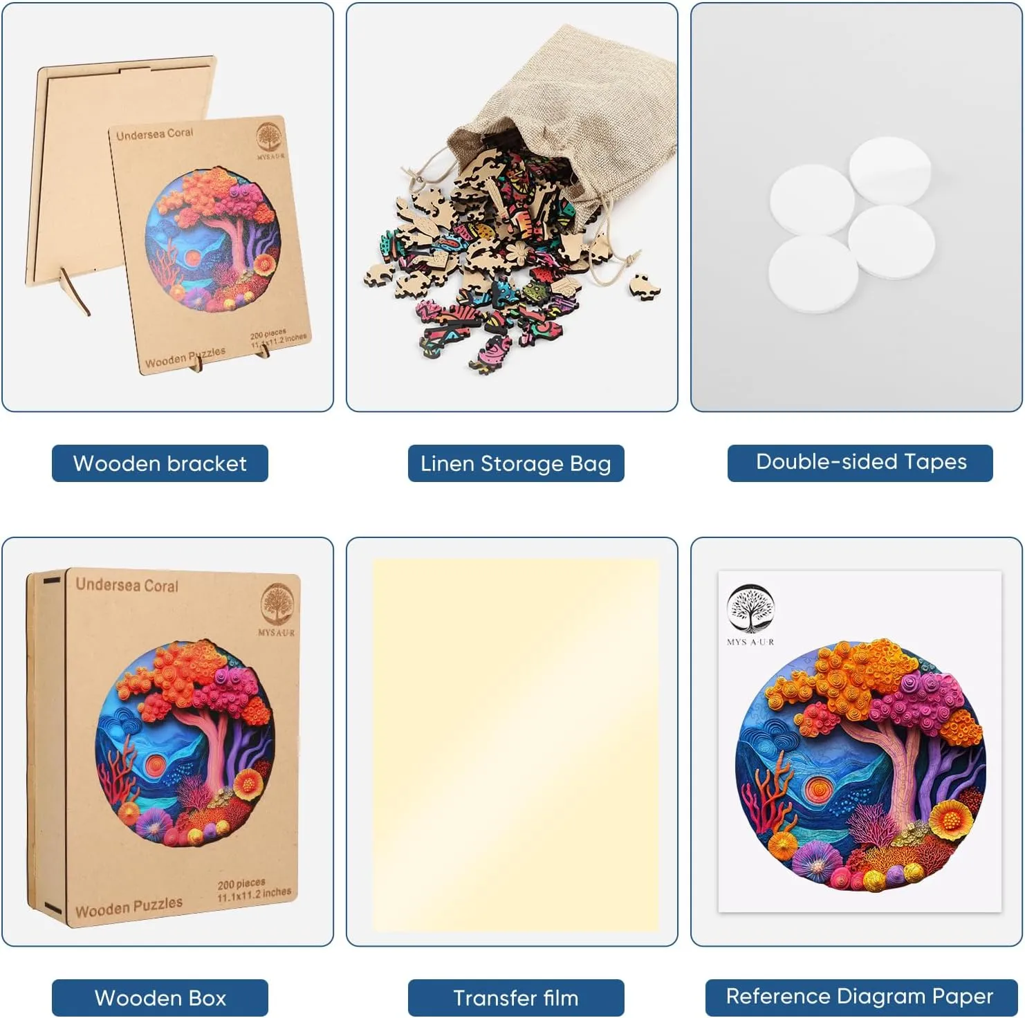 Wooden Puzzles for Adults, 3D Vision Effects Coral Wooden Jigsaw Puzzles 200pcs, 11.1x11.2in, Medium, Unique Shape Adult Puzzles, Wood Puzzles Creative Gift for Adults and Kids Family Game