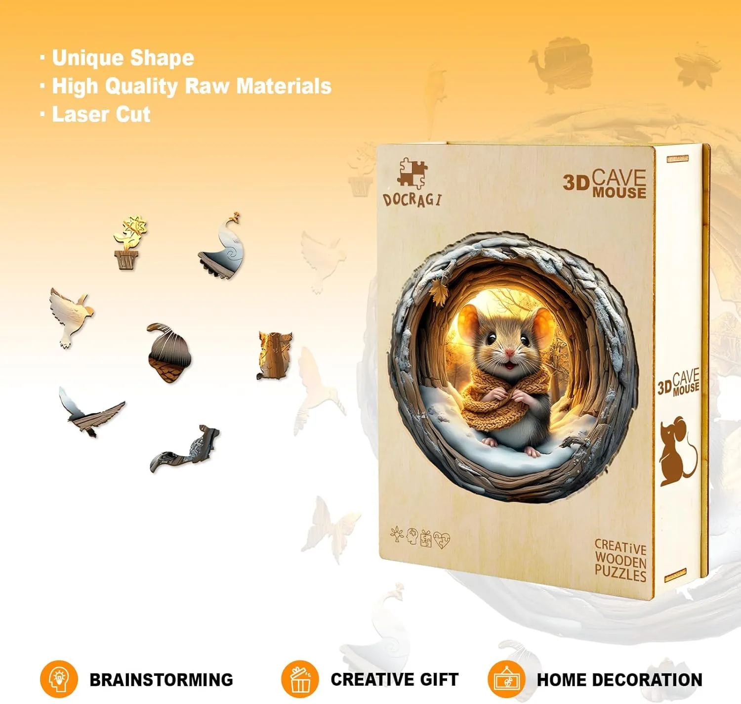 Wooden Puzzles for Adults - Unique Shape 3D Vision Wooden Puzzle - Cave Mouse Wooden Puzzles - Challenging Adult Animal Puzzles Creative Gifts - Birthday Gifts for Adults - Puzzle Toys - (200pcs)
