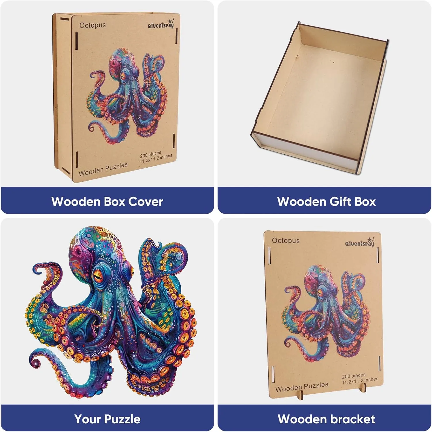 Wooden Puzzles for Adults,Octopus Wooden Jigsaw Puzzles 200pcs,11.2x11.2in,Medium,Unique Shape Adult Puzzles,Irregular Wood Puzzles Creative Gift for Adults and Kids Family Game