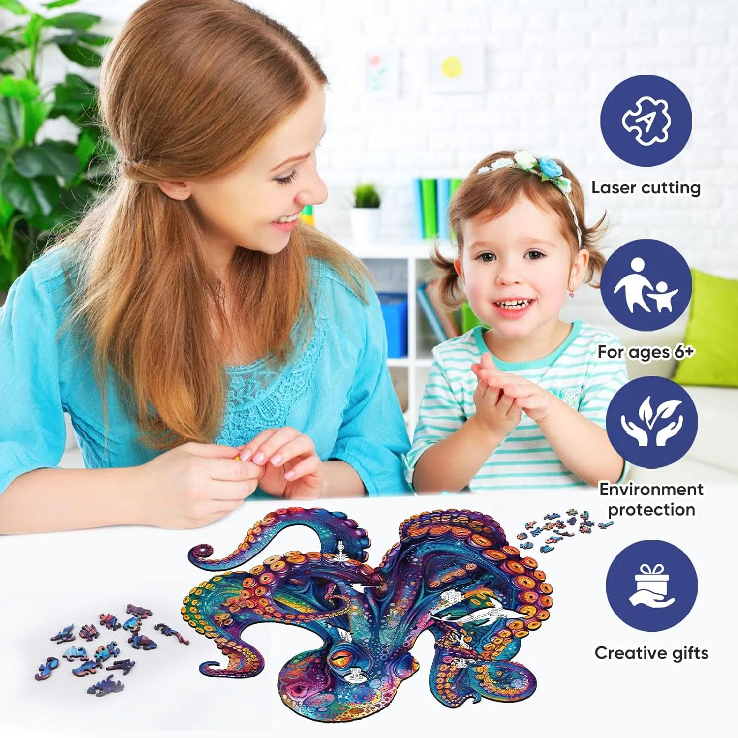 Wooden Puzzles for Adults,Octopus Wooden Jigsaw Puzzles 500pcs,16.9x16.9in,Royal,Unique Shape Ocean Adult Puzzles,Irregular Wood Puzzles Creative Gift for Adults and Kids Family Game