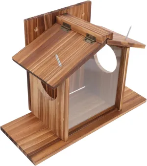 Wooden Squirrel Feeding House Durable Outdoor Squirrel Feeder for Backyard Use Reusable Hamster Food Box for Nuts Treats Easy to Clean and Maintain Feeder
