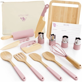 Wooden Cooking & Baking Set for Kids - Safe & Real Kitchen Tools Give Toddlers a Fun Cooking Experience - Durable Utensils are Perfect for Gifting to Create Lasting Family Memories