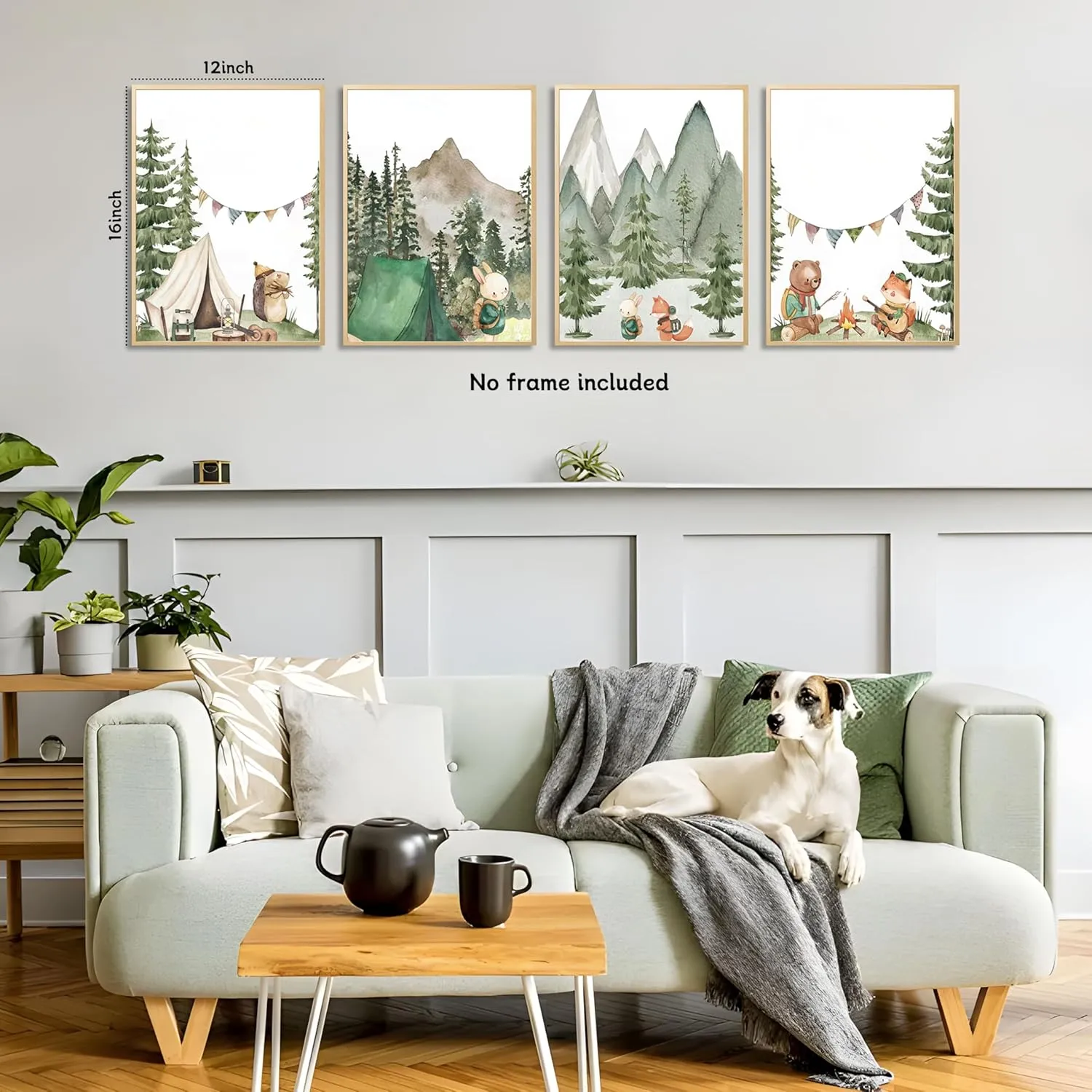 Woodland Adventure Nursery Canvas Wall Art Set of 4 Camping Animal Prints BearFox Rabbit Hiking PostersForest Mountain Themed Kids Room PictureNature Exploration Wall Decor Frameless 12x16In ﻿