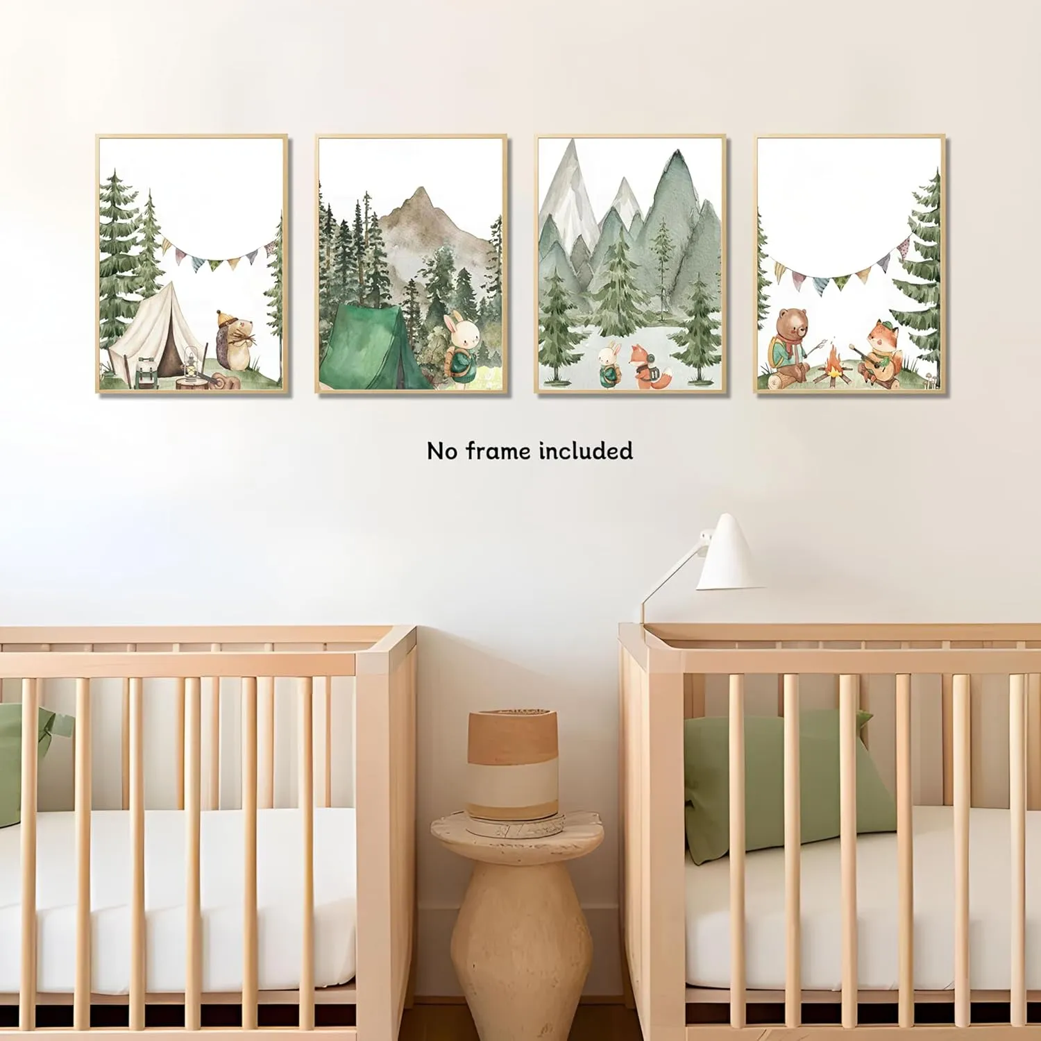 Woodland Adventure Nursery Canvas Wall Art Set of 4 Camping Animal Prints BearFox Rabbit Hiking PostersForest Mountain Themed Kids Room PictureNature Exploration Wall Decor Frameless 12x16In ﻿