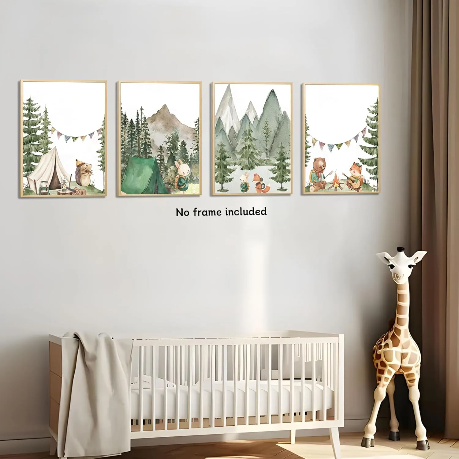 Woodland Adventure Nursery Canvas Wall Art Set of 4 Camping Animal Prints BearFox Rabbit Hiking PostersForest Mountain Themed Kids Room PictureNature Exploration Wall Decor Frameless 12x16In ﻿