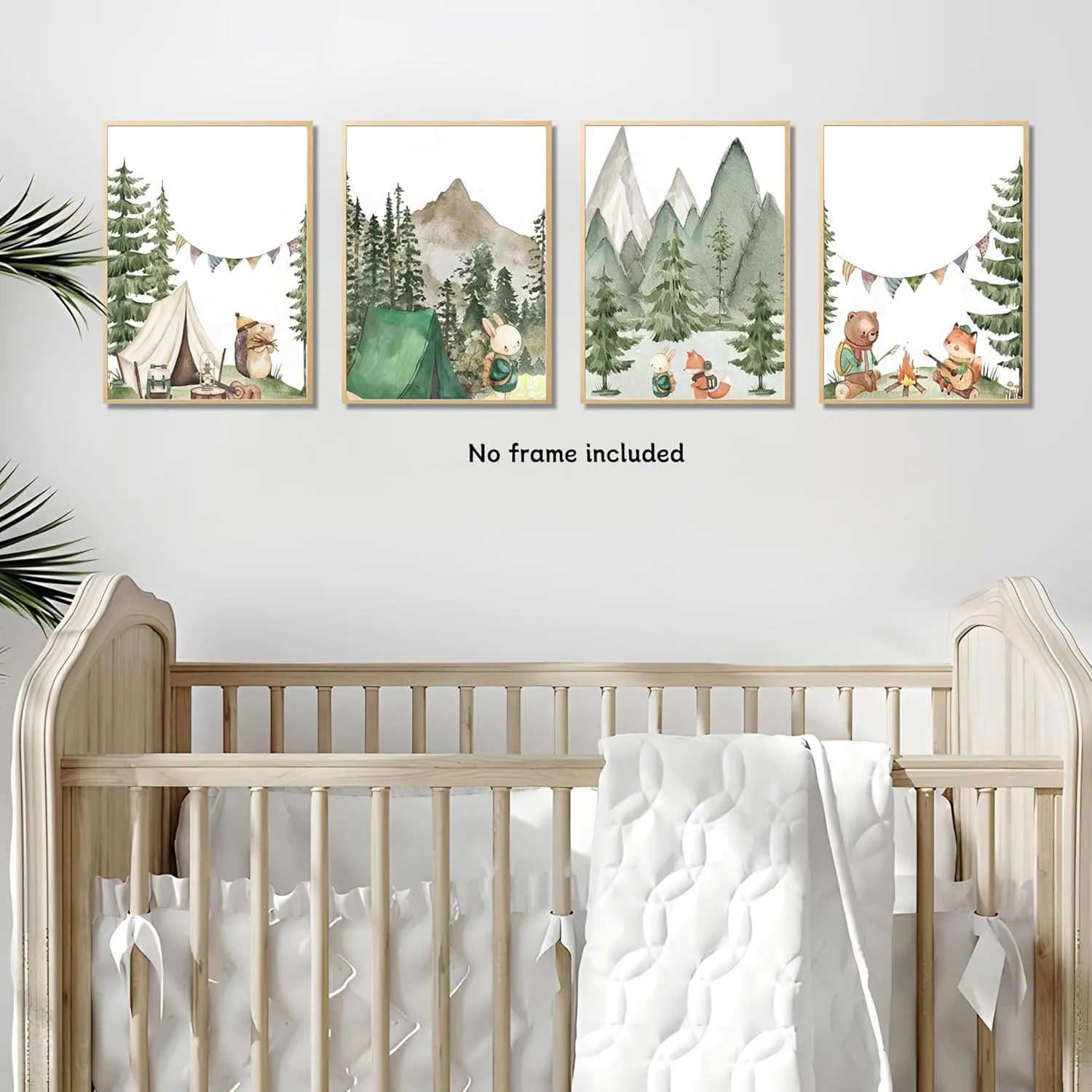 Woodland Adventure Nursery Canvas Wall Art Set of 4 Camping Animal Prints BearFox Rabbit Hiking PostersForest Mountain Themed Kids Room PictureNature Exploration Wall Decor Frameless 12x16In ﻿