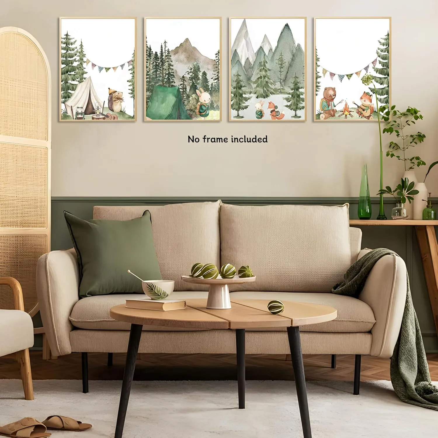 Woodland Adventure Nursery Canvas Wall Art Set of 4 Camping Animal Prints BearFox Rabbit Hiking PostersForest Mountain Themed Kids Room PictureNature Exploration Wall Decor Frameless 12x16In ﻿