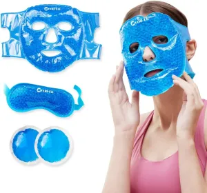 WORLD-BIO Gel Face Ice Mask-Cold Therapy Face Mask for Migraine Relief & Puffy Eyes, Gel Beads Hot Heat Cold Compress Pack ice Face mask SPA for Woman Sleeping, Pressure-Headaches-3 Types of Packs