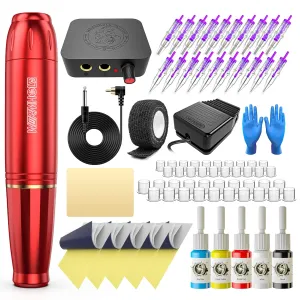 Wormhole Tattoo Kit Tattoo Gun Cartridge Machine Pen for Beginners Rotary Tattoo Machine Kit Professional Complete Tattoo Kit Supplies WTK070-B