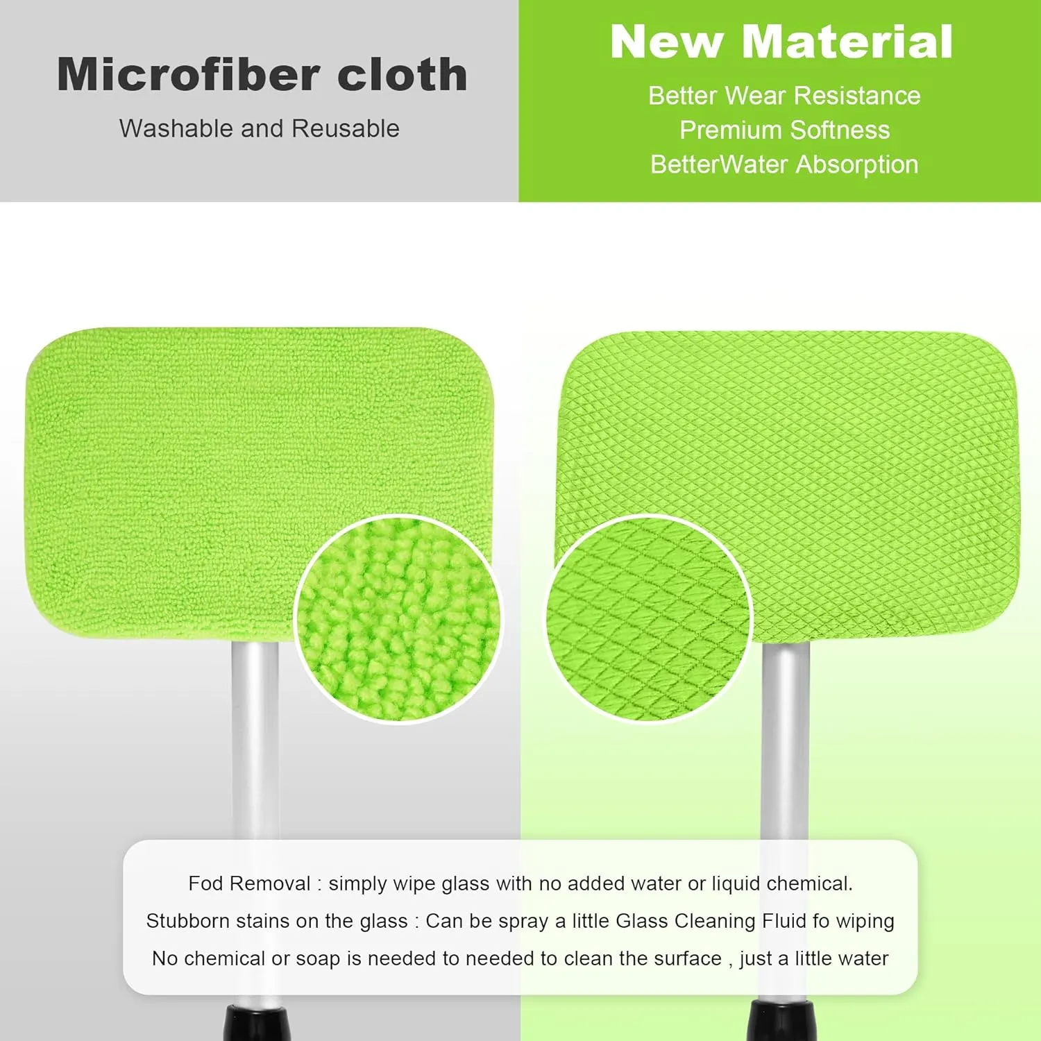 X XINDELL Windshield Glass Cleaning Tools - 27in, Microfiber Cloth Car Cleaning Tool with Extendable Handle and Reusable Cloth Auto Interior Accessories Glass Cleaner (Green)