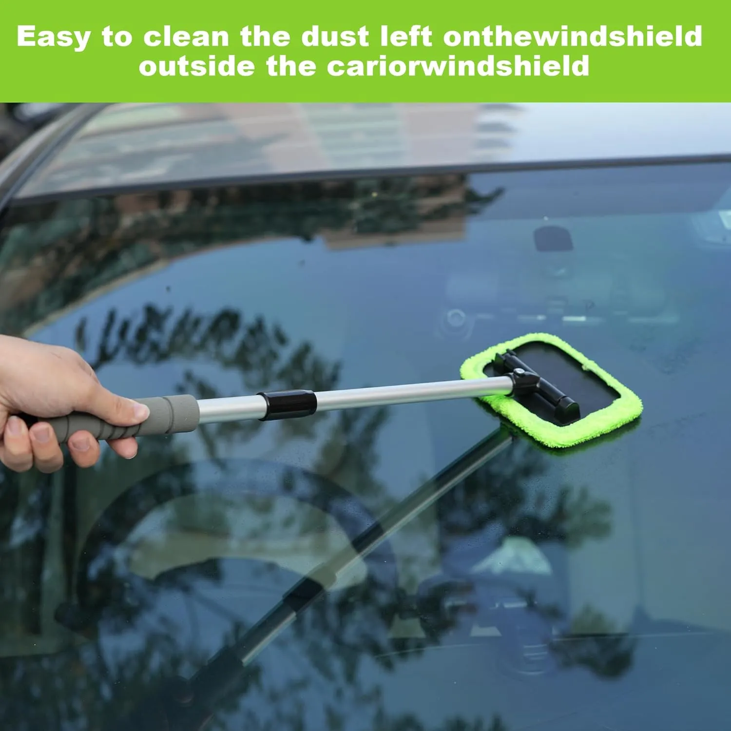 X XINDELL Windshield Glass Cleaning Tools - 27in, Microfiber Cloth Car Cleaning Tool with Extendable Handle and Reusable Cloth Auto Interior Accessories Glass Cleaner (Green)