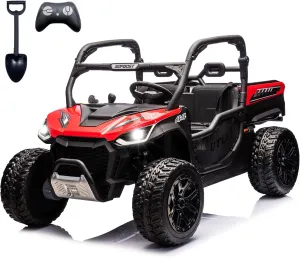 XL 24V 4WD Kids Side by Side UTV Ride On Dump Truck with Electric Dump Bed, 2 Seater Ride on Toys Car for Big Kids with Remote Control, EVA Tires, Rear Shock Absorbor, 4x75W Motors, Shovel, Music, Red