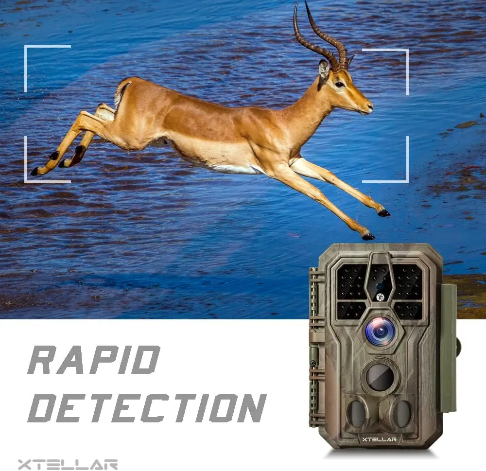 Xtellar Trail Camera 48MP 1296P IP66 Waterproof with Clear Night Vision and 3 Passive Infrared Motion Sensors for Hunting Scouting Range Control and Wildlife Researching (Camo Brown)