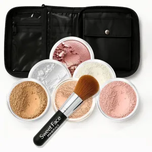 XXL KIT Brush & CASE (DEEP TAN) Full Size Mineral Makeup Set Bare Face Matte Powder Foundation Cover