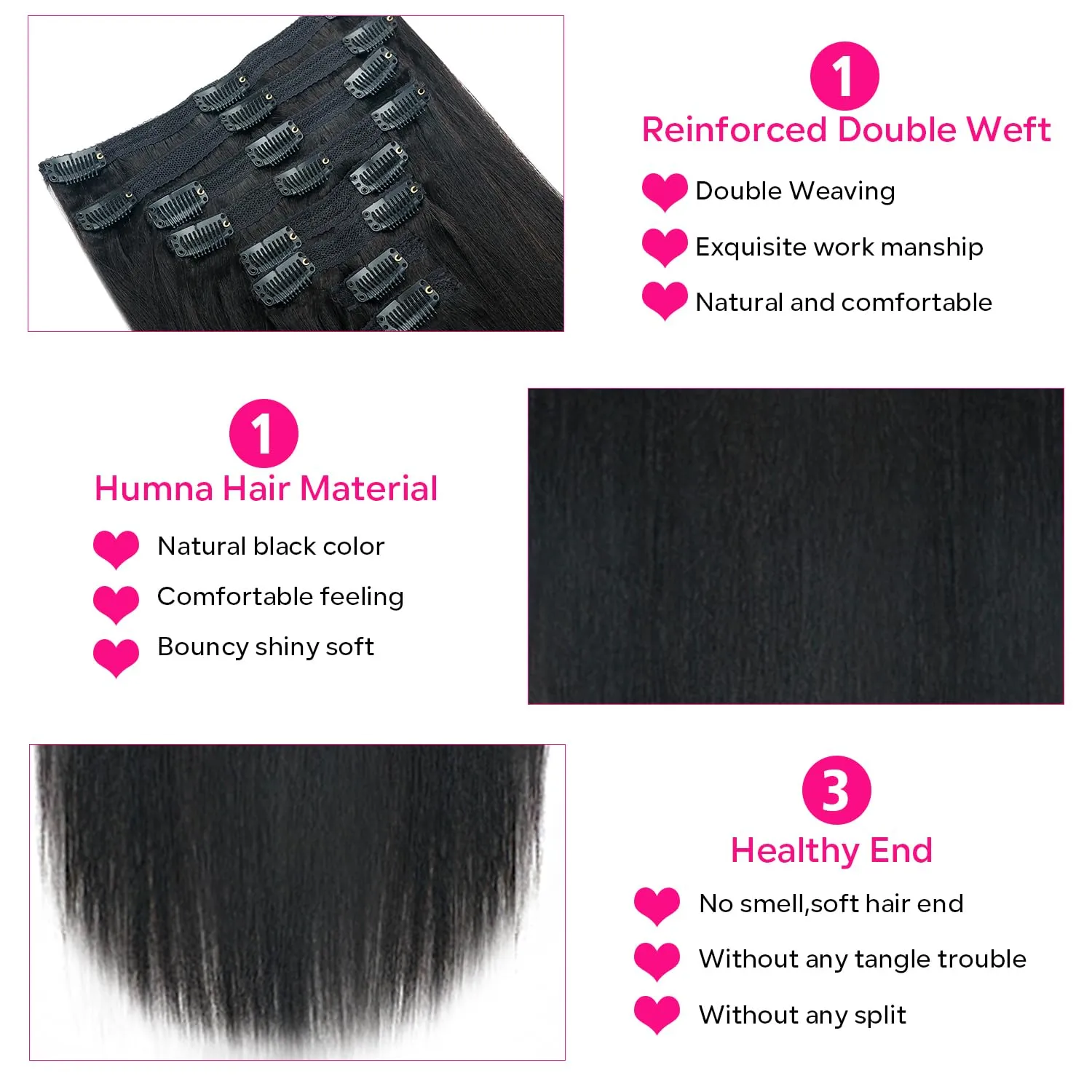 Yaki Straight Clip in Hair Extensions Real Human Hair 8Pcs Remy Human hair Clip ins for Women, Natural Soft Human Hair 120g 18inch #1B Natural Black
