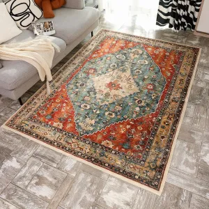 Yancorp 6.7'x10' Boho Area Rug for Bedroom Non Slip Washable Rug Vintage Carpet Living Room Non-Shedding Indoor Floor Mats Bedroom Kitchen Entryway Rugs-Rectangle Red