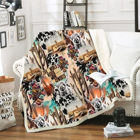 YANR Cute Cow Print Sherpa Fleece Blanket - Desert Landscape Cowboy Fluffy Bedding for Couch Sofa - Cows Gifts for Women - 130x150cm (50x60 Inches)