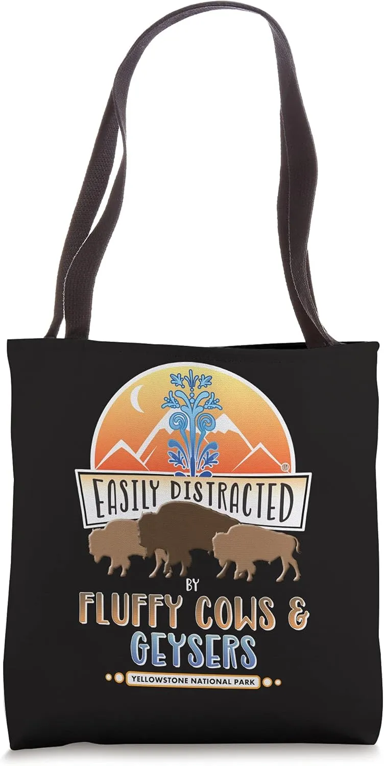 Yellowstone Fluffy Cow Bison & Old Faithful Geyser Tote Bag