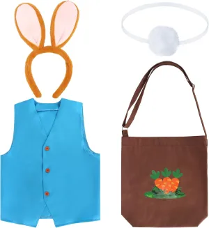 Yewong 4 Pieces Kids Bunny Rabbit Costume Set Includes Plush Bunny Ears Headband Tail Vest Carrot Canvas Bag for Halloween Easter World Book Day