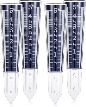 Yexiya 4 Pcs 5 Inch Capacity Rain Gauge Outdoor Easy to Read Acrylic Rain Gauges Magnifying Scale and Numbers for Garden Yard Field Lawn