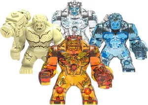 YJacuing 4pcs Element Mini Action Figures Building Blocks, Collectible Water Fire Wind Earth Monster Model Figurine Toy Desk Decor Cake Topper