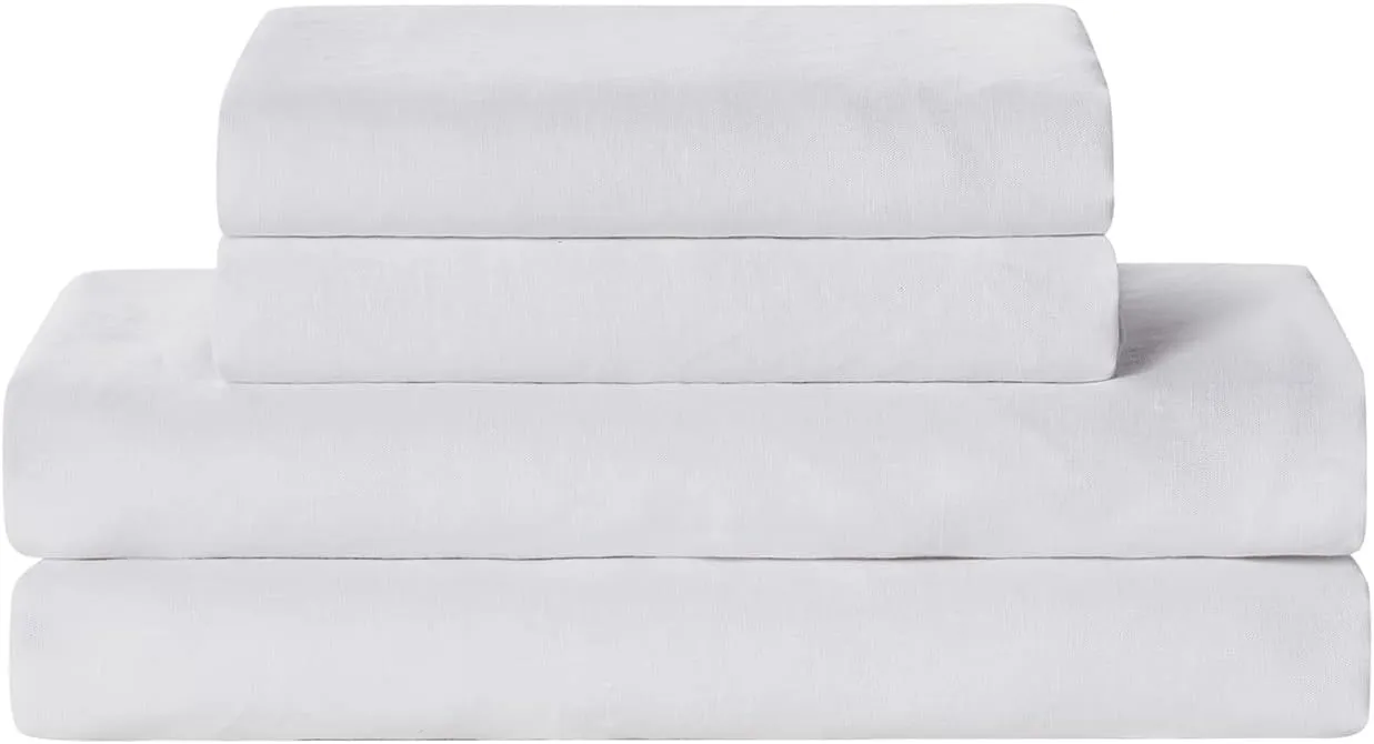 YnM Linen Sheet Set - Cozy, Skin-Friendly, and Eco-Friendly Pure Linen Sheets Collection, 4-Piece Set Includes Flat Sheet, Fitted Sheet, and 2 Pillowcases – Full, White