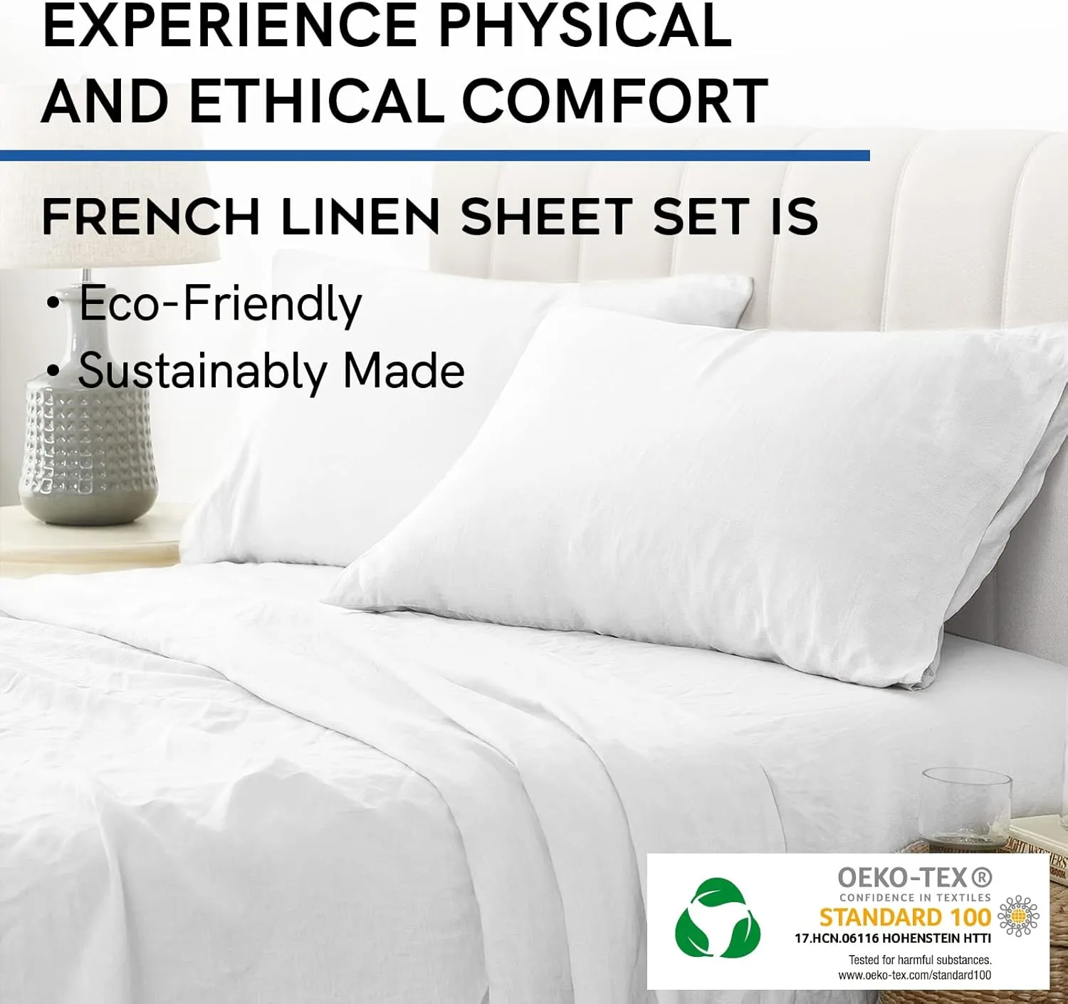 YnM Linen Sheet Set - Cozy, Skin-Friendly, and Eco-Friendly Pure Linen Sheets Collection, 4-Piece Set Includes Flat Sheet, Fitted Sheet, and 2 Pillowcases – Full, White