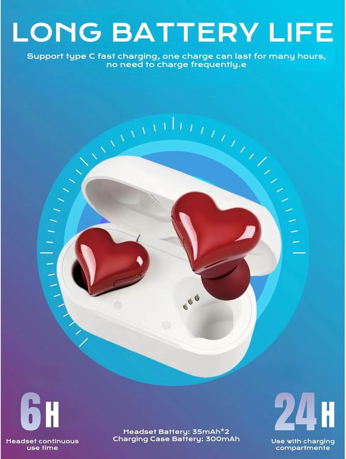 Yoidesu Earbuds Stylish Heart Shaped, Cute Creative Red Heart Bluetooth Earbuds with Charging Case, Noise Cancelling HiFi Stereo BT Earphones, Gifts for Girls Friends