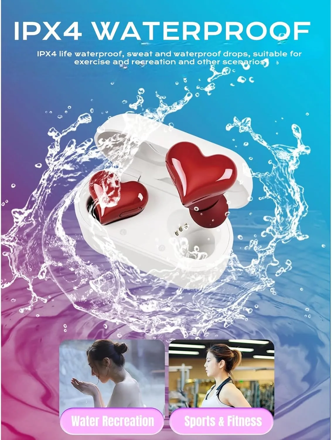 Yoidesu Earbuds Stylish Heart Shaped, Cute Creative Red Heart Bluetooth Earbuds with Charging Case, Noise Cancelling HiFi Stereo BT Earphones, Gifts for Girls Friends