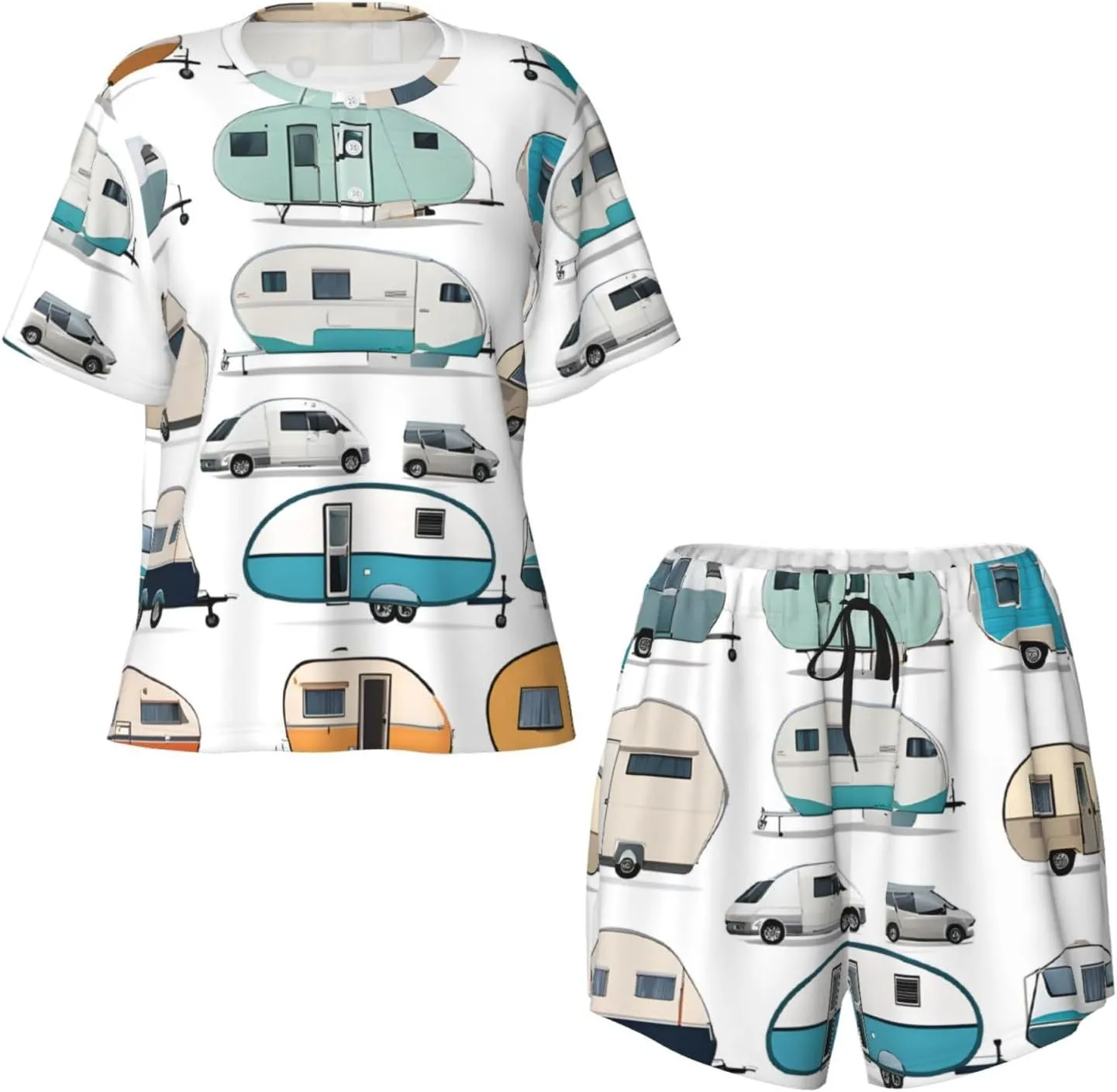 (You Make Me Happy Trailer) Women's Pajama Sets, Short-Sleeved Soft Pajamas and Short Pants with Pockets for Women -