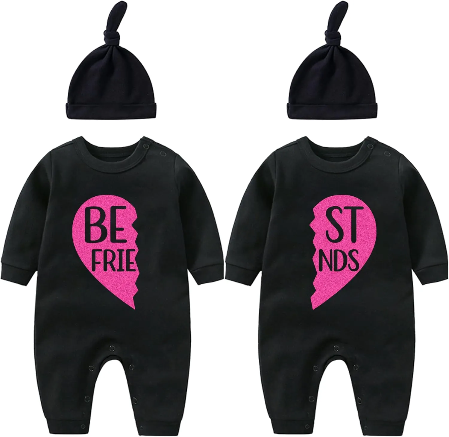 YSCULBUTOL Baby Twins Bodysuit with hat Born Together Friend Forever Baby boy Clothes Toddler Girl Clothes