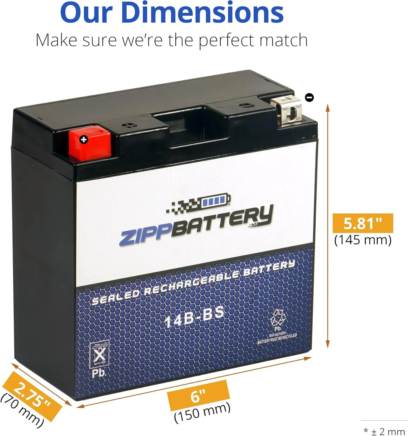 YT14B-BS Maintenance-Free 12V 13Ah Battery Replacement for ATV, Motorcycle, Jet Skis, Scooter, UTV, and More - Nut and Bolt (T3) Terminal