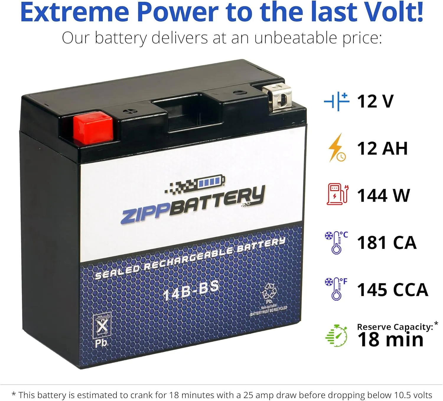 YT14B-BS Maintenance-Free 12V 13Ah Battery Replacement for ATV, Motorcycle, Jet Skis, Scooter, UTV, and More - Nut and Bolt (T3) Terminal