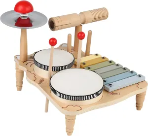 YUMOZERWooden Children's Percussion Instrument Set - a 6-in-1 Instrument Combination Toy Suitable for Young Children, a Montessori Toy Preschool Music Toy Set Suitable for Children Over 2 Years Old
