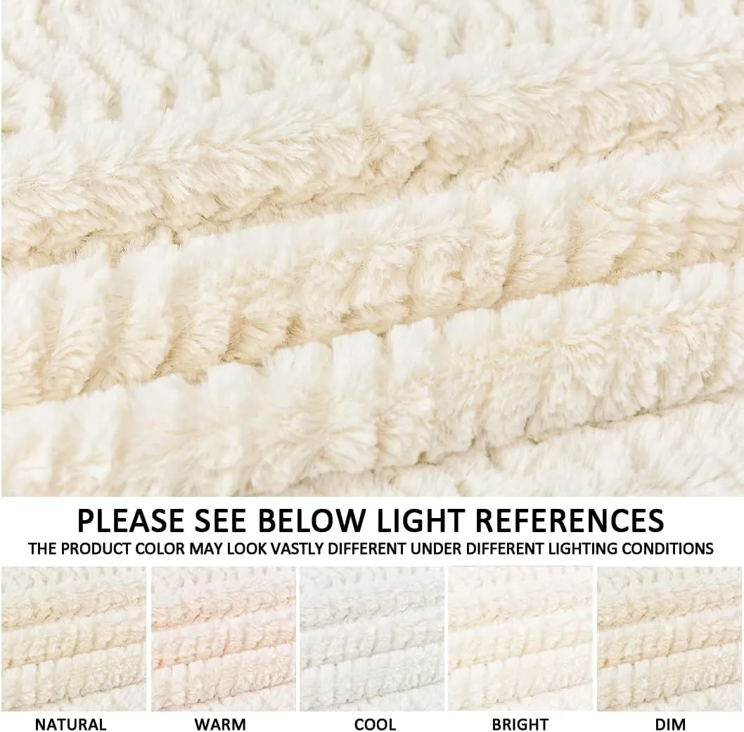 YUSOKI Luxury Faux Fur Throw Blanket(Without Pillows) 2 Layers,3lb,All Ages,Home Decoration, (Ivory,50" x 63")