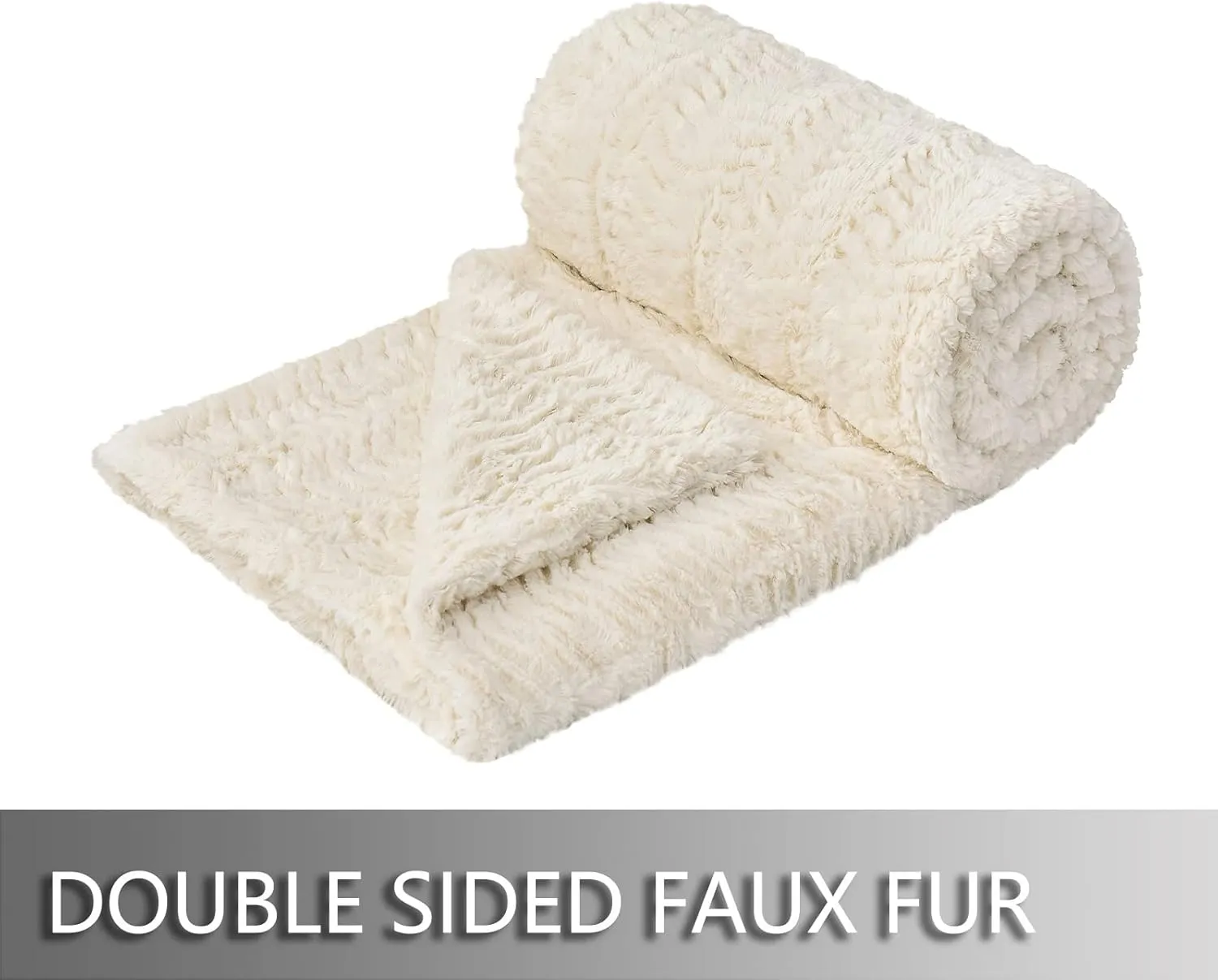 YUSOKI Luxury Faux Fur Throw Blanket(Without Pillows) 2 Layers,3lb,All Ages,Home Decoration, (Ivory,50" x 63")