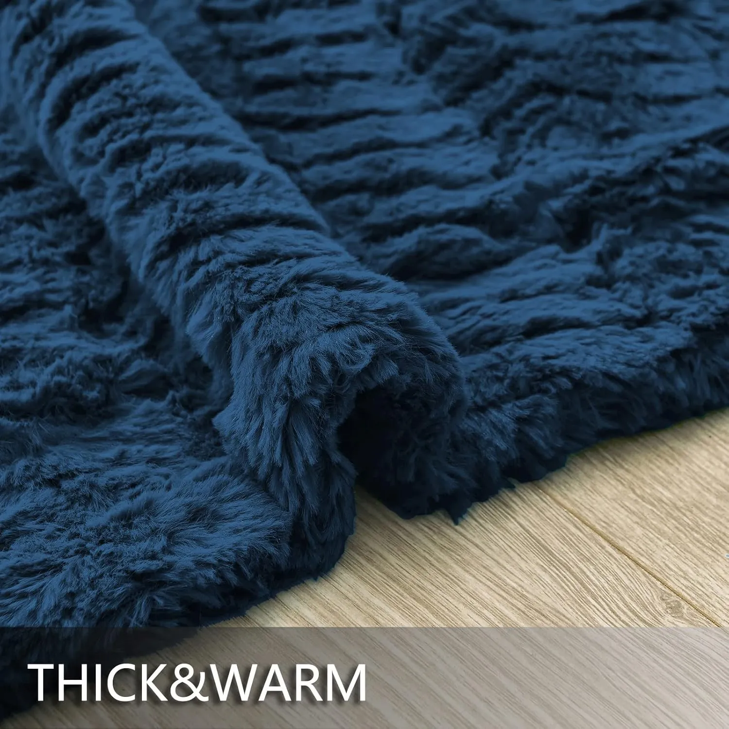 YUSOKI Luxury Faux Fur Throw Blanket(Without Pillows) 2 Layers,3lb,All Ages,Home Decoration, (Navy Blue,50" x 63")