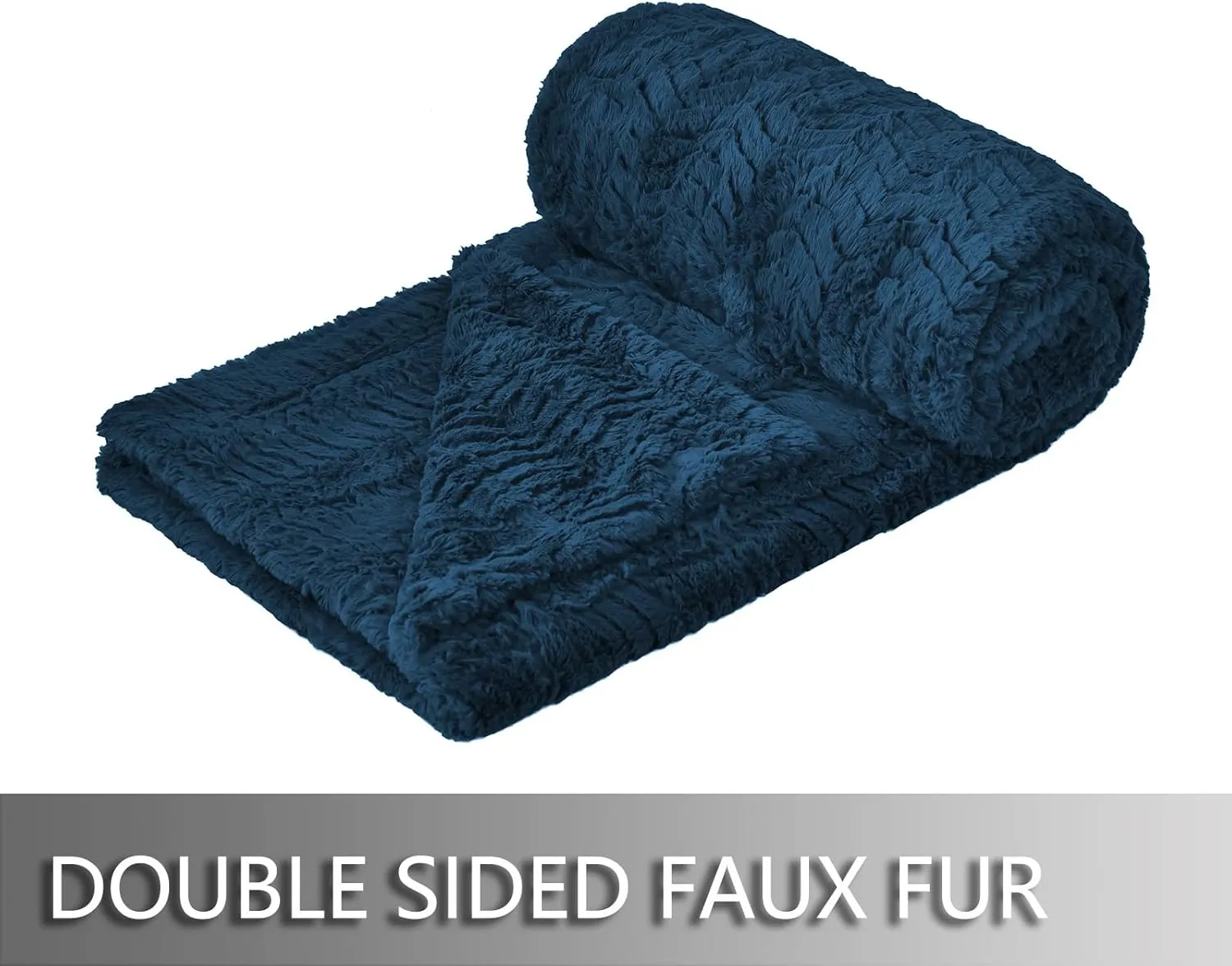 YUSOKI Luxury Faux Fur Throw Blanket(Without Pillows) 2 Layers,3lb,All Ages,Home Decoration, (Navy Blue,50" x 63")