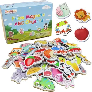 ZazzyKid Magnetic Foam Objects for Kids: 52 Toys of ABC Alphabet for Baby Early Education Fridge Magnets
