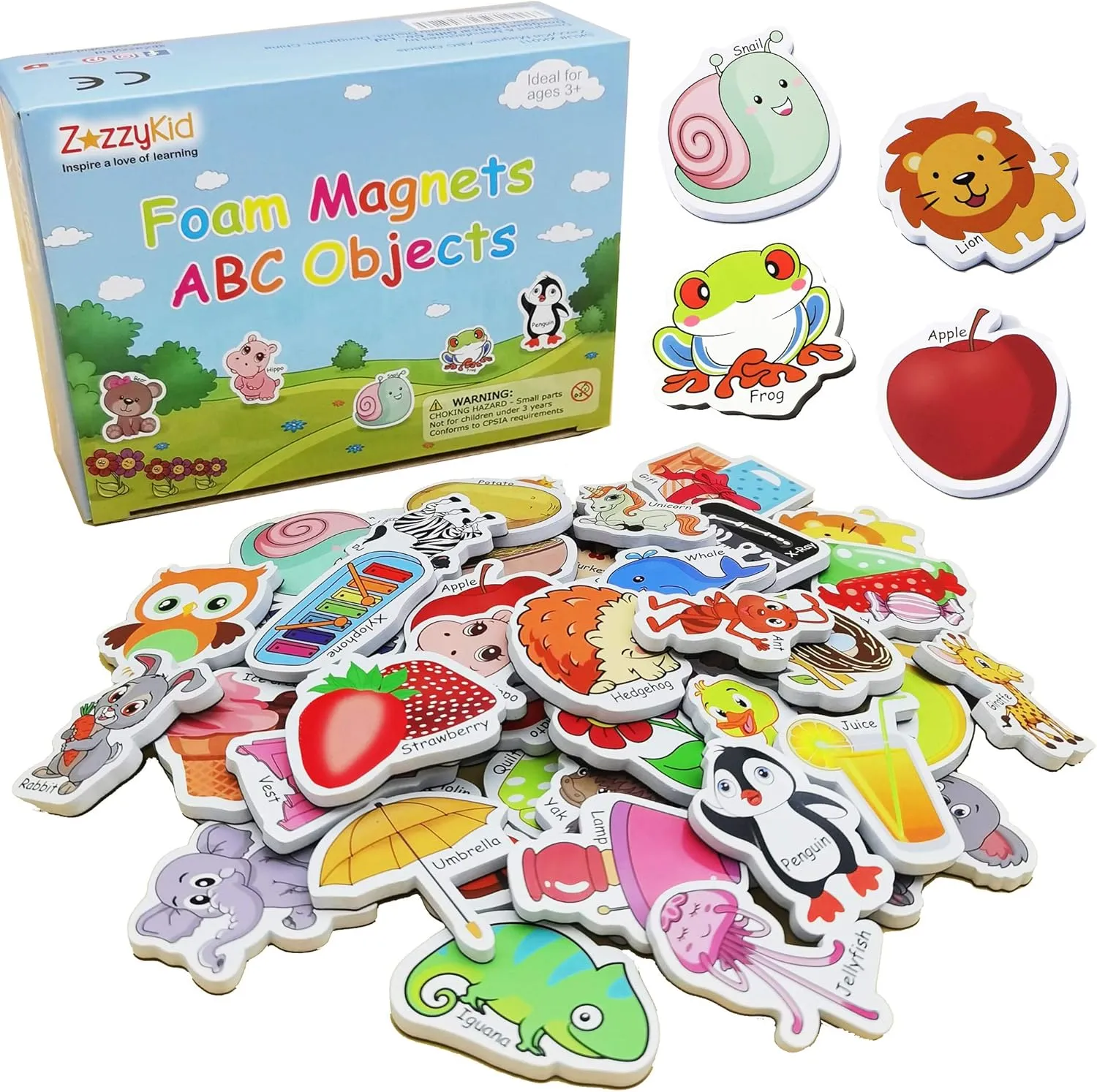 ZazzyKid Magnetic Foam Objects for Kids: 52 Toys of ABC Alphabet for Baby Early Education Fridge Magnets