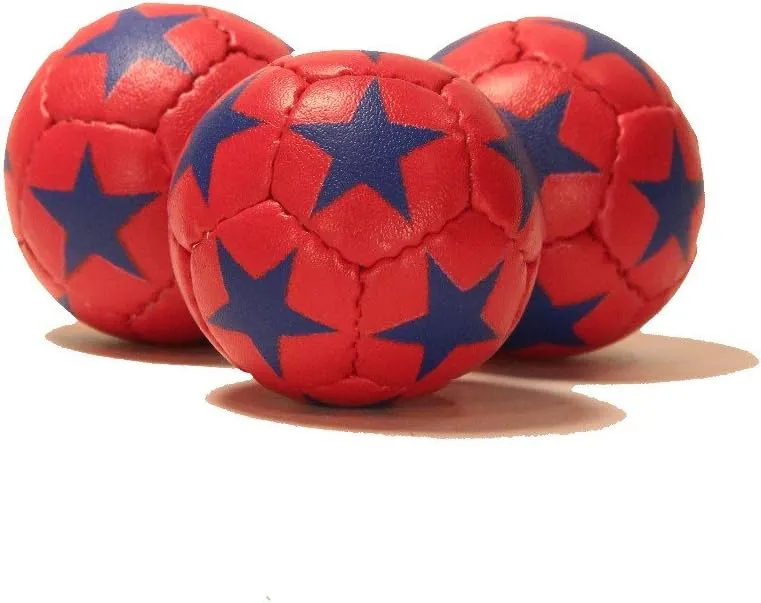 Zeekio Satellite Juggling Ball Set of 3 - Millet filled-67mm-125g - Great Grip - 12 Panel- 3 Ball (Red with Blue Stars)