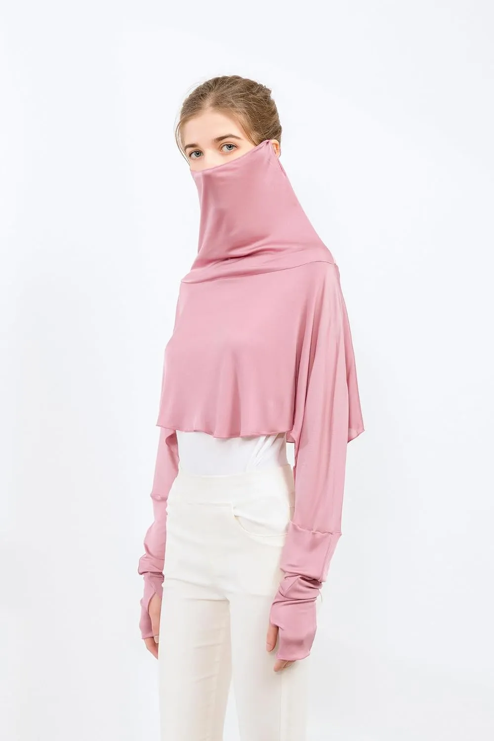 ZEEREE Mulberry Silk UV Protection Driving Shirts Face Cover Scarves with Arm Sleeve Wrap Shawls Sunscreen Beach Coverup